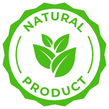 Natural product label vector icon illustration for product package. Organic ecological pure green logo, symbol, badge, tag, stamp, seal, sticker, mark, tag or emblem isolated.