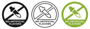 No artificial flavors icon. Artificial flavors forbidden label. No chemicals ban or prohibition logo, illustration, badge, symbol, stamp, sticker, emblem or seal isolated.