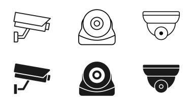 CCTV cameras icon set. Home security guard system vector illustration isolated. Surveillance symbol. Video cam silhouette isolated. Protection and private safety control.