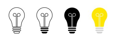 Light bulb vector icon set. Idea symbol. Electric lamp simple illustration. Yellow illumination isolated sign. Line, solid and filled outline colorful version.