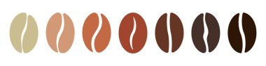 Coffee bean roasting stages vector illustration. Coffee roast intensity icon set isolated. Beans processing symbol. Indicator of the degree of roasting.