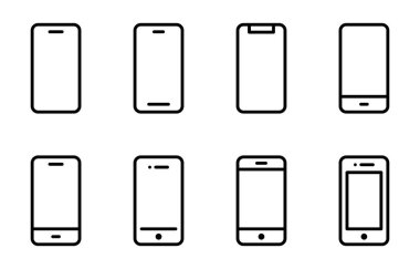 Smartphone icon set. Mobile phone vector collection. Screen and display illustration.