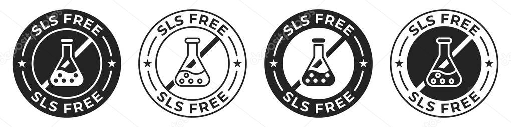 SLS and SLES free label. Paraffin, sulfate, silicone, phosphate and paraben free illustration for product packaging logo, sign, symbol, badge or emblem isolated.