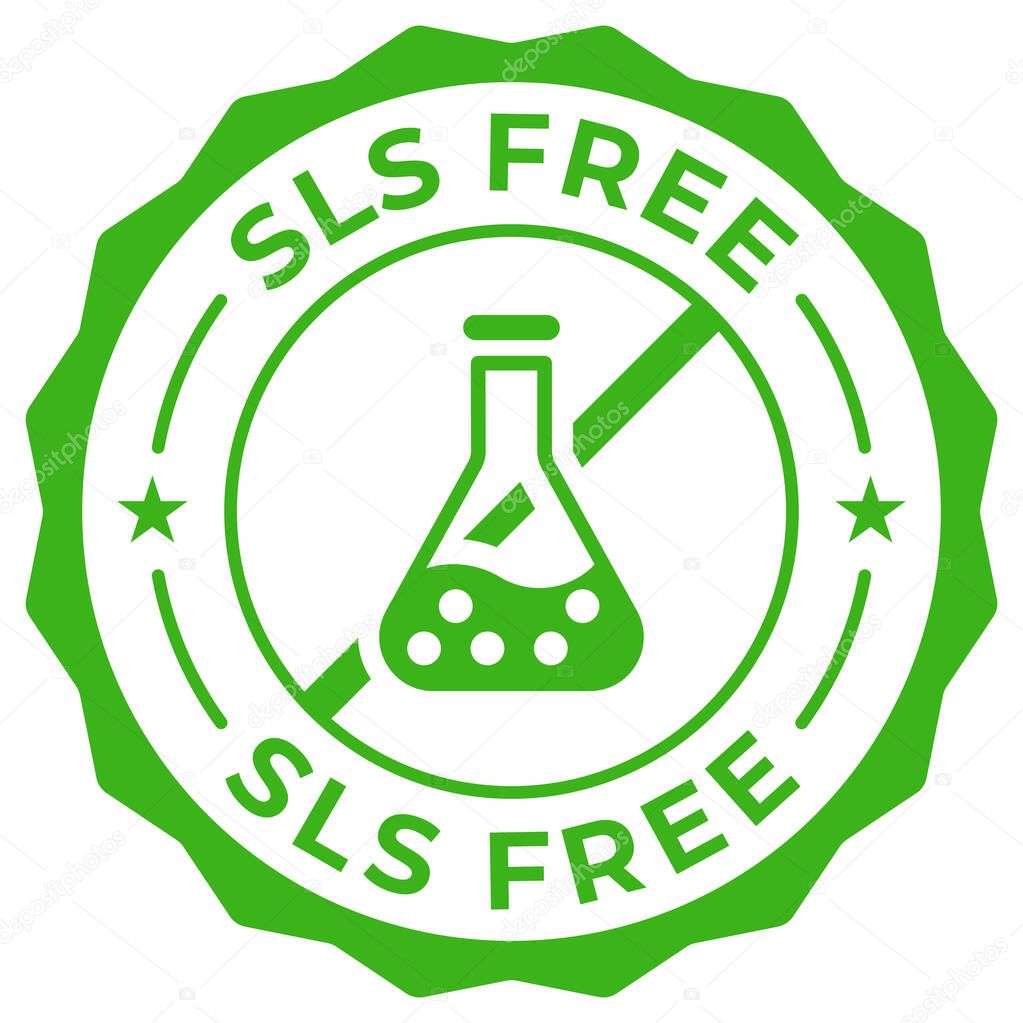 SLS / SLES free label vector icon illustration for product package. Silicone, paraffin, paraben free green logo, symbol, badge, tag or emblem isolated. Chemical stamp, seal, sticker, mark or tag.