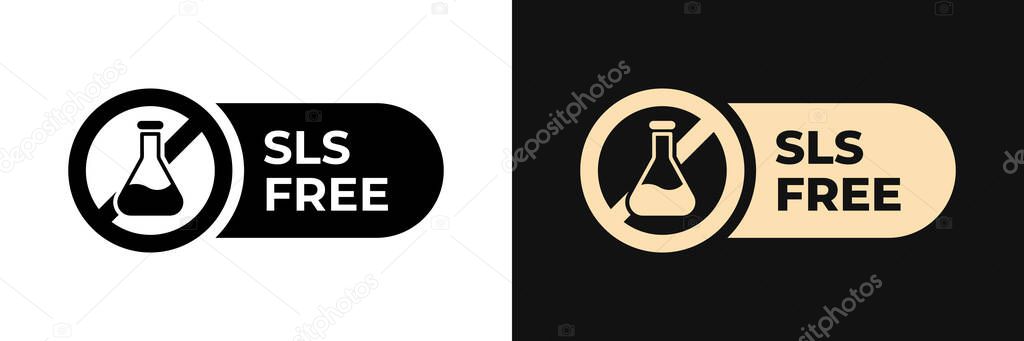Premium SLS / SLES free label vector design for packaging. No SLS icon gold illustration, logo, symbol, sign, stamp, tag, emblem, mark or seal for package. Chemical allergens free product sticker.
