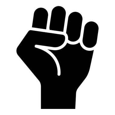 Raised fist icon black and filled. Victory, strength and power symbol. Human hand sign. Fight or strike pictogram isolated.