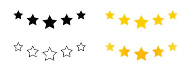 5 star ranking icon set. Five stars review rating illustration. Top quality rating sign isolated.