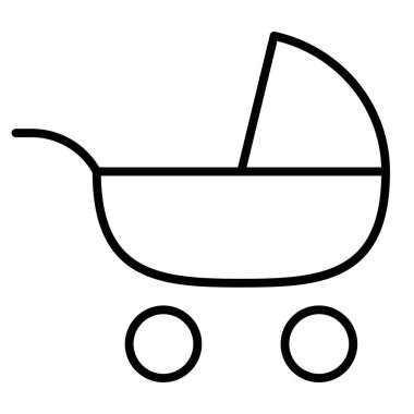 Baby carriage icon. Pushchair vector illustration. Outline toddler carriage symbol isolated.