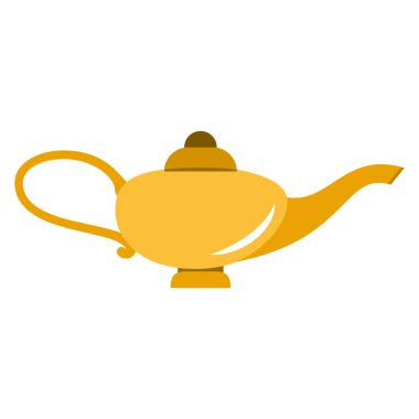 Gold magic lamp vector icon. Genie ancient fantasy lamp illustration. Old gold treasure illustration.