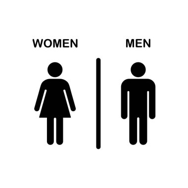 WC room icon with text. Man and woman silhouette with inscription. Male and female toilet lettering. Person sex symbol. Bathroom sign.