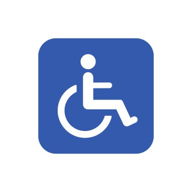 Wheelchair vector illustration on blue background. Disabled parking sign. Handicap WC room symbol isolated.