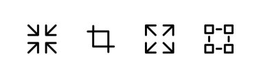 Expand size icon. Enlarge vector symbol. Trim view vector illustration. Crop image icon set. Scale pictogram. Full screen sign isolated.