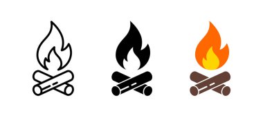 Campfire icon. Fireplace symbol. Bonfire vector illustration isolated. Firewood logotype.