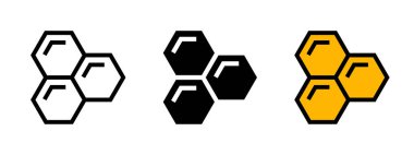 Honeycomb icon set. Honey symbol. Bee wax sign. Yellow hexagon comb vector illustration isolated.