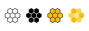Honeycomb icon set. Honey symbol. Bee hive sign. Yellow hexagon comb vector illustration isolated.