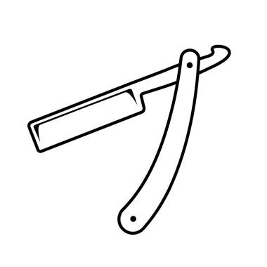 Barber razor blade icon. Barbershop logo. Beard shaving symbol. Haircut salon outline retro illustration isolated. Vintage men's beauty equipment.
