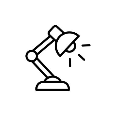 Desk lamp icon. Table lamp outline symbol. Interior furniture vector illustration isolated. Desktop light bulb sign.