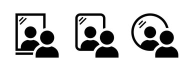 Mirror looking icon. Man look at the mirror vector illustration. Person standing in front of reflection sign. Mirror image concept isolated.