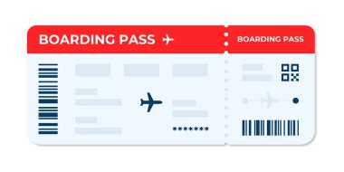 Boarding pass vector illustration. Air plane ticket template. Airline flight pass concept. Blue departure document. Red airplane ticket design. Blank boarding pass template isolated.