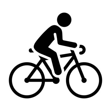 Man riding a bicycle vector icon. Person with bike illustration. Cyclist symbol. Bicyclist black silhouette. Bike race pictogram. Biker sign isolated.