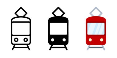 Tram icon. Streetcar symbol. Electric train vector illustration. Railway urban vehicle sign. Railroad pictogram isolated.