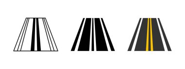 Double solid line road marking icon. Highway road symbol. Yellow double solid line traffic marking vector illustration. Freeway traffic sign. Roadway pictogram. Black avenue street concept isolated.