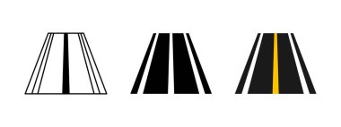 Solid road line marking icon. Straight road symbol. Yellow one solid line traffic marking vector illustration. Highway traffic sign. Roadway pictogram. Black avenue street concept isolated.