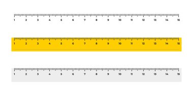 Realistic school ruler vector illustration. Ruler marking gradation template in three styles. Geometric length measure equipment. Metric gradation horizontal concept. Centimetre or inch ruler symbol.