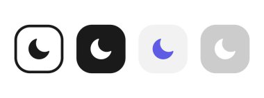 Night mode button icon set. Dark theme vector illustration. Crescent moon symbol. Night mode control element for web and app interface in flat design. Mobile phone screen dark theme isolated concept.