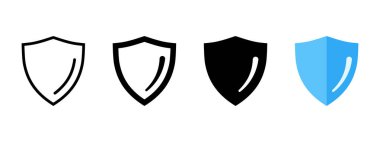 Shield icon set. Defense symbol. Security sign. Safe guard vector illustration. Guarantee emblem. Shield logo. Protection pictogram isolated.