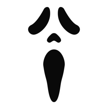 Scream mask vector illustration. Scary face icon. Ghost face symbol. Horror movie killer mask sign. Scream Halloween costume pictogram. Death character concept isolated.