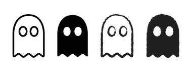 Cute ghost icon. Hand-drawn ghost simple vector illustration. Halloween spirit costume symbol. Phantom cute hand drawn logo. Simple black and white Halloween spirit silhouette. Cartoon spook isolated.