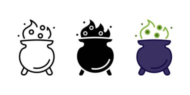 Witch cauldron icon. Magic pot Halloween vector illustration. Wizard iron boiler with poison potion symbol. Mysterious witchcraft cooking sign. Holiday horror sorcerer cauldron pictogram. Witch pot.