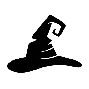 Witch hat silhouette. Magic hat icon. Halloween sorcerer costume. Magician cap vector illustration. Black wizard hat symbol. Witchcraft sign. October Halloween holiday trick or treat concept isolated.