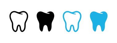 Tooth icon. Dental clinic logo. Human teeth vector illustration. Blue dentistry logotype. Oral hygiene concept. Dentist sign. Molar tooth enamel symbol. Simple tooth pictogram design isolated.