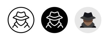 Incognito mode icon. Anonymous mode symbol. Incognito web browser interface button. VPN pictogram. Network privacy protection vector illustration. Hacker face avatar. Spy agent silhouette isolated.