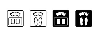 Weight scales icon with footprint. Body weight loss symbol. Obesity overweight fitness diet sign. Health control pictogram. Weight scales with footstep isolated concept.