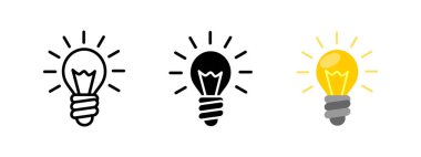 Light bulb glowing icon. Illuminated idea symbol. Electricity and energy vector illustration. Bright filament lamp pictogram. Innovation, creativity and inspiration concept.