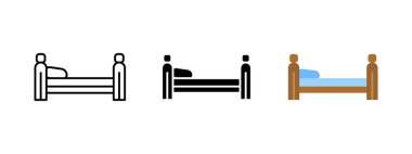 Bed icon. Wooden frame with mattress and pillow vector illustration. Sleeping furniture pictogram. Comfortable resting place sign. Home and hotel interior element concept.