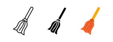 Broom icon. Traditional sweeping tool vector illustration. Household cleaning and dust removal symbol. Domestic maintenance and hygiene concept.