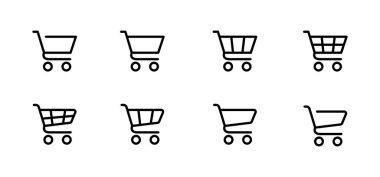 Cart icon. Shopping cart outline with clean empty basket vector illustration. Ecommerce empty cart symbol. Online retail UI sign. Minimal design cart clean pictogram.