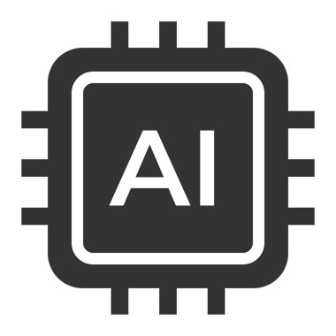 AI chip icon. Microprocessor with artificial intelligence label and modern circuit design vector illustration. Hardware and digital technology system symbol. Perfect for innovation and automation sign