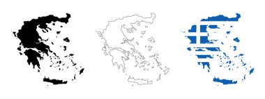 Greece map flag. Country map with national flag and regional dotted borders vector illustration. Geographic shape and location symbol. European destination and travel sign. Hellenic nation pictogram.