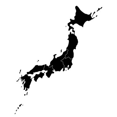 Japonya sınır haritası. Bölgesel sınır vektör illüstrasyonlu Japon siyasi silueti. Asya ada coğrafyası sembolü. İdari bölüm işareti. Ada resmi..