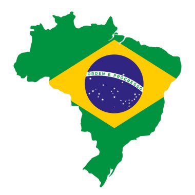 Brezilya ikonu. Sarı elmas ve mavi küre vektör resimli yeşil Güney Amerika ülke haritası. Ulusal bölge şekli sembolü. Siyasi coğrafya işareti. Piktogram ile seyahat et.