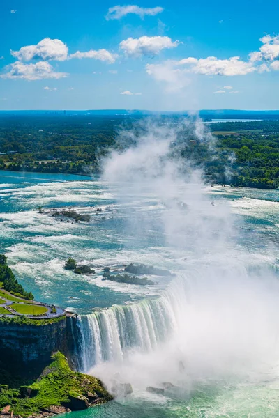 Horseshoe Fall, Niagara Gorge and boat in mist, Niagara Falls, Ontario, Canada. High quality photo.
