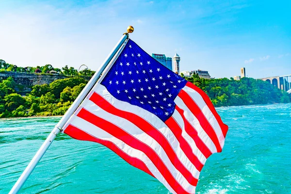 Amerikai Zászló Niagara River Downstream Után Niagara Falls American River — Stock Fotó