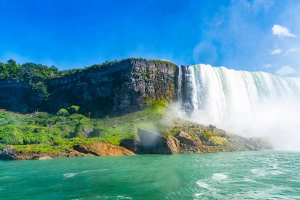 Niagara Şelaleleri 'nin Gelinlik Şelalesi' nin ve Amerikan Şelaleleri 'nin, Keçi Adası' nın, Rüzgâr Mağarası 'nın, merdivenlerin ve platformların, ahşap geçitlerin, Niagara Şelalelerinin, New York, ABD' nin. Yüksek