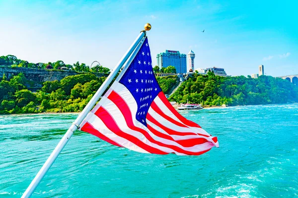 Bandera Americana Río Niágara Río Abajo Después Las Cataratas Del — Foto de Stock