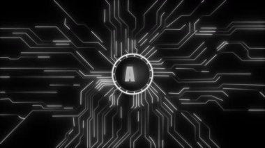 İkili kodlu devre kartı, teknoloji konsepti. 3 Boyutlu Hazırlama